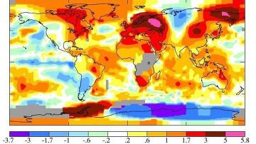 Карта температурных аномалий от НАСА
